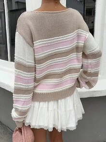 Sunnyshic 女士性感不对称领口套头毛衣 - 彩色 - 查看 2