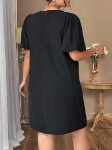 Auvina 大码女式拼色蝴蝶结装饰圆领短袖连衣裙