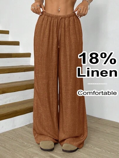 SHEIN EZwear Plus Size Brown Casual Drawstring Waist Pants