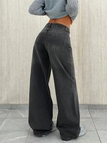 WOMEN LOOSE LOW WAIST WIDELEG GREY DENIM JEAN - Grey - View 2