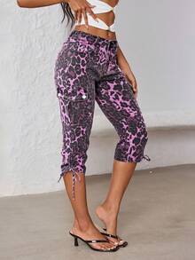 SHEIN Unity Women's Leopard Print Drawstring Skinny Pocket Casual Jeans - Multicolor - View 6
