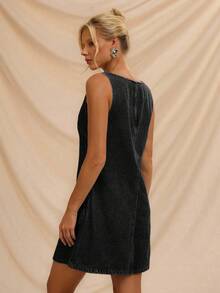 Avantive 休闲音乐节迷你宽松牛仔连衣裙 - 黑色 - 查看 2