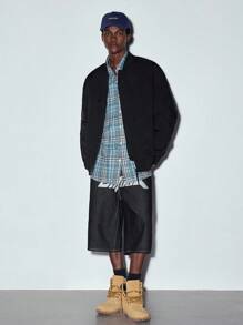 MODCRASH 男士拉链飞行员夹克，适合日常穿着、街头服饰，秋季、冬季、春季到夏季，复古美式风格，男女皆宜，宽松版型夏季服装——适合日常穿着和夏季度假服装。 - 黑色 - 查看 1