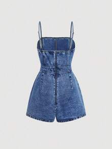 SHEIN MOD Plus Size Women Asymmetric Hem Casual Denim Jumpsuit,Back To School Denim Dress Women Denim Dress Blue Jean Dress Denim Romper Summer Denim Dress