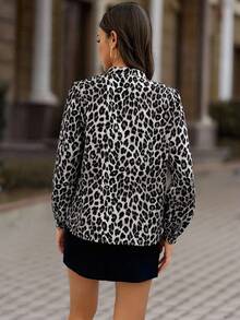 EMERY ROSE Women's Elegant Leopard Print Twist Collar Lantern Sleeve Blouse, Fashionable For Work, Spring/Autumn Fall Cloth For Women - Multicolor - View 2