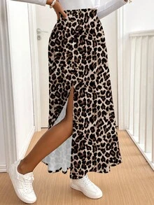 SHEIN Frenchy Váy xòe xẻ cao họa tiết da báo gợi cảm phong cách nghỉ dưỡng giản dị dành cho nữ, thích hợp mặc vào mùa hè, đi nghỉ, đi biển, mặc hàng ngày - Nhiều màu - Xem 3