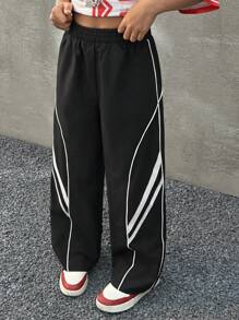 Coolane Kids Tween-Mädchen Herbst/Winter Athleisure Schwarze Sportswear Weite Beinhose - Schwarz - Übersicht 1
