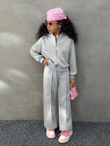 Coolane Kids 2 pezzi Set giacca casual e pantaloni grigi per ragazze pre-adolescenti, autunnale