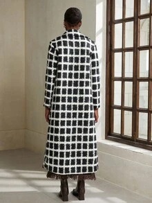Aveloria Modichic Fashionable & Elegant Loose Plaid Woolen Coat, British Style Runway Look, Women Autumn/Winter Jacket - Black and White - View 3