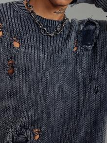 ROMWE MEN Grunge Punk 男士破洞长袖毛衣，秋冬，垃圾摇滚风格