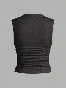 SHEIN Essnce 3 chiếc áo ba lỗ không tay cổ xếp ly đơn giản cho nữ - Nhiều màu - Xem 4