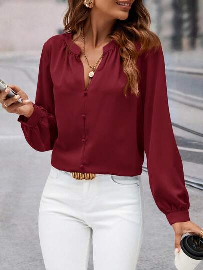 Chemisier Rouge à Pois Blancs SHEIN - Taille M - Manches Longues - Neuf Avec étiquettes