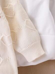 SHEIN 宝宝和女孩时尚可爱百搭爱心卡通毛衣爬行服针织连体衣 - 米色 - 查看 6