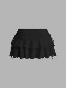 SHEIN EZwear 3 件套女士休闲简约褶皱腰 A 字裙，演唱会女士，巡游女士，俱乐部女士性感时尚连衣裙 - 彩色 - 查看 4