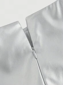 SHEIN MOD Plus Size Brown Side Slit Metallic Trim Faux Leather A-Line Skirt, Going Out Skirt, Vintage Skirt, Fall Outfits, Sexy Skirt, Leather Skirt