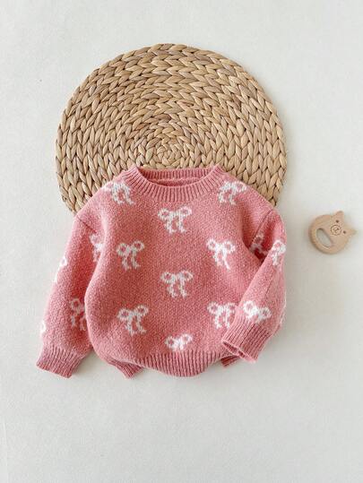 SHEIN 女婴冬季秋季蝴蝶结图案毛衣