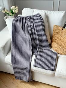 Comfortcana 女士粉色条纹裤，夏季 - 黑色 - 查看 6