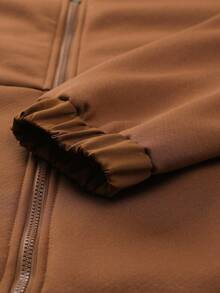 Manfinity Homme 男士长袖休闲保暖带衬里拉链连帽外套，秋冬男士羊羔绒连帽衫 - 咖啡棕 - 查看 3