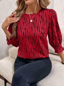 SHEIN Clasi Camisa casual de mujer con cuello redondo y manga media, corte holgado