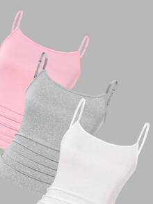 3 件套青少年女孩简约休闲百搭短款百褶吊带背心上衣，可分层穿着或外套 - 彩色 - 查看 3