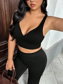 SHEIN Essnce Athleisure 大码女士无缝冬季运动文胸（黑色），冬季女士运动服 - 黑色 - 查看 5