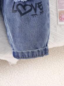SHEIN Vintaside Kids 2 件套女婴经典黑色短袖图案 T 恤和牛仔背带裤套装，面料柔软舒适，适合日常穿着、度假、郊游、上学、聚会、春夏季 - 彩色 - 查看 8