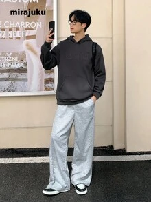 Mirajuku Teenage Boys' Casual College Style Letter Embossed Design Hoodie, Suitable For College, Casual, Sports Wear Chic Outfits For Autumn/Winter Fall - Black - View 5