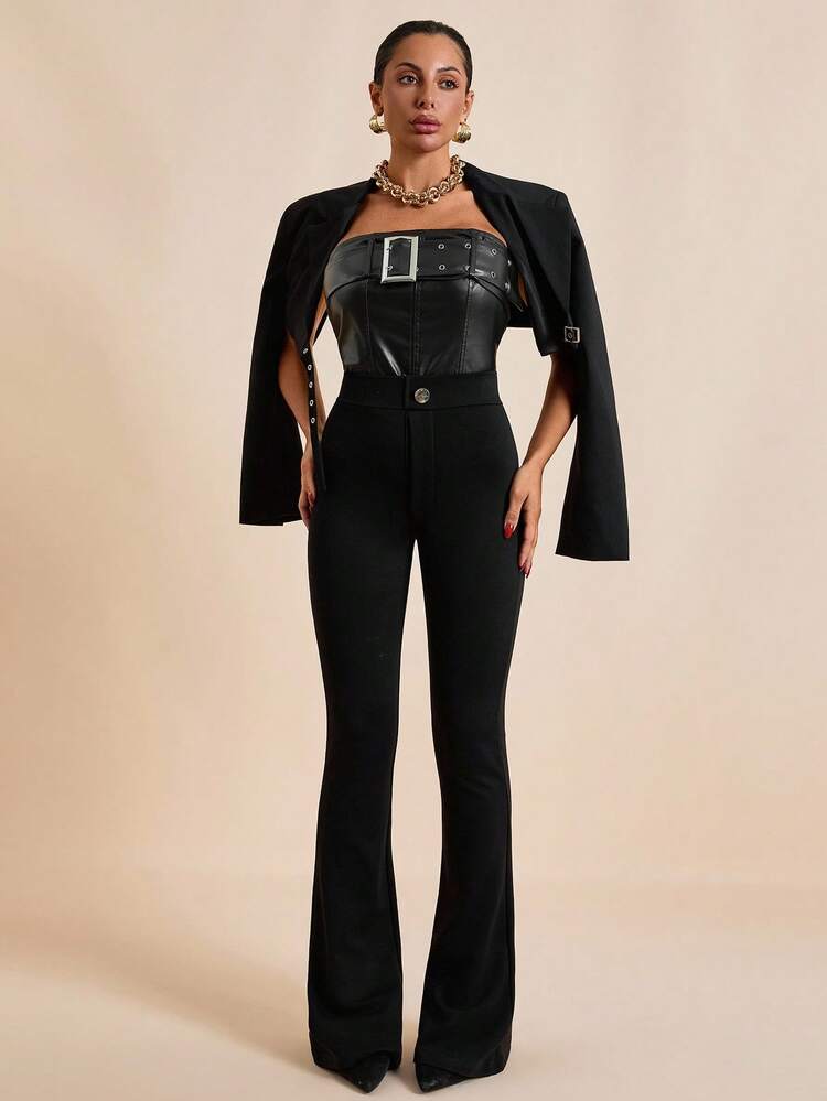 EURMUSE 女款，秋冬，喇叭裤，黑色 - 黑色 - 查看 3