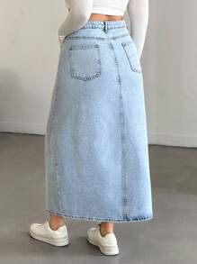 EURMUSE Plus High Waist Front Slit Denim Skirt