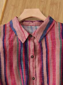 Linhara CURVE Plus Size Women Striped Print Casual & Work Comfortable Long Sleeve Shirt - Multicolor - View 5