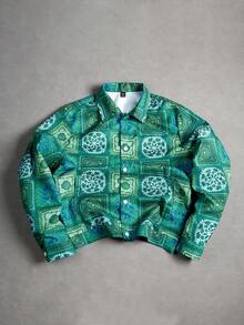 Manfinity EMRG Men's Fashion Digital Print Casual Jacket, Green Graphic Shirt Men, Green Men Shirt, Graphic Shirt, Green Shirt - Green - View 1