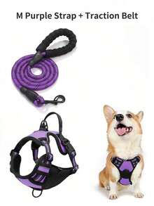 Hundsele, justerbar mjuk vadderad väst, reflekterande oxfordväst med kvävningsskydd, handtag och bilbältesögla (valfritt) – Inkluderar gratis kraftigt koppel på 1,5 meter