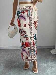 Elenzga 女式夏季度假花卉印花裹腰裙 - 彩色 - 查看 4