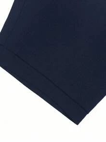 Manfinity Homme Men's Solid Color Waist Tie Pocket Casual Drawstring Versatile Shorts, Linen Navy Blue Shorts