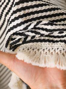 CosyJoli Plus Size Women Crew Neck Striped T-Shirt With Tassel Hem Design, Casual All-Match Versatile Tee,Fall Clothes For Women