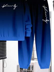 2 件青少年男孩休闲简约长袖连帽衫套装，适合秋冬季 - 彩色 - 查看 4