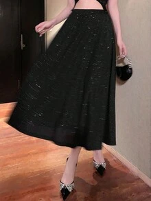 DAZY Women's Casual Sequin Embellished A-Line Skirt, Autumn Luxury
