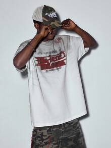 MODCRASH Men's Summer Handmade Spray Painted Slogan Print Round Neck Loose Casual T-Shirt, Streetwear, Graphic Tee Spring To Summer - White - View 9