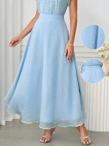 Ellevyn 女式 A 字形蓝色网眼镂空波尔卡圆点优雅日常穿着和赛车日裙子，春夏 - 藍色 - 查看 9