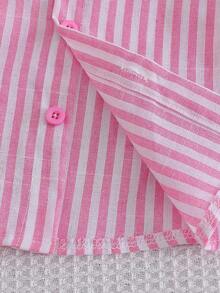 SHEIN Playful Pals 女宝宝春秋条纹长袖衬衫两件套搭配宽松浅蓝色牛仔裤，甜美休闲装，百搭日常出游 - 粉色 - 查看 4