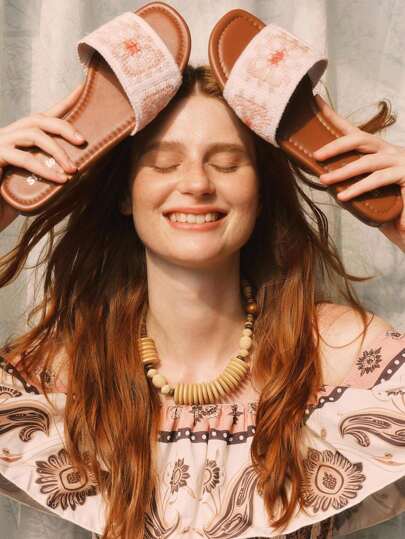 Styleloop 女士平底凉鞋，波西米亚风格，复古美式，波西米亚风，西部音乐节，派对装