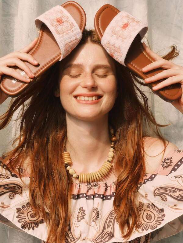 Styleloop Sandalias planas para mujer, estilo bohemio, retro americano, bohemio, festival de música western, atuendo de fiesta