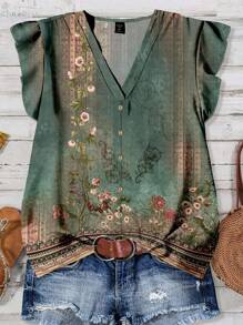 SHEIN LUNE Women's Casual Floral Print Shirt, Suitable For Summer Suitable For Going Out