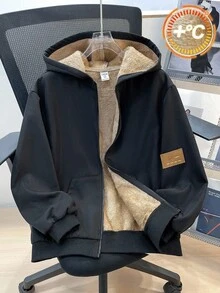 SHEIN Áo nỉ lót nhiệt có mũ trùm đầu, đơn giản, thoải mái, rộng rãi, tối giản dành cho bé trai tuổi teen - màu đen - Xem 3