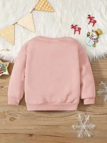 SHEIN Sweat-shirt-shirt à col rond ample et confortable en tricot épais à manches longues, imprimé de cœurs léopard, convenant aux jeunes filles. Idéal pour l'automne/l'hiver - Rose bonbon - Voir 2