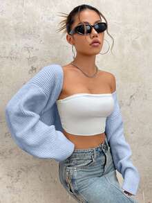 EURMUSE Áo khoác cardigan hở vai hở trước Y2K Grunge không có áo ống - Màu xanh nhạt - Xem 5