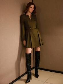 MOTF PREMIUM FOLD PLEATED NOTCHED DRESS