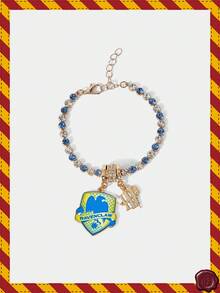 HARRY POTTER X SHEIN 1 pieza Brazalete de moda con insignia de letra y diseño de strass azul y blanco