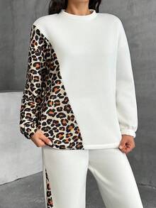 EURMUSE Leopard Detailed White Sweatpants And Sweatshirt - White - View 4