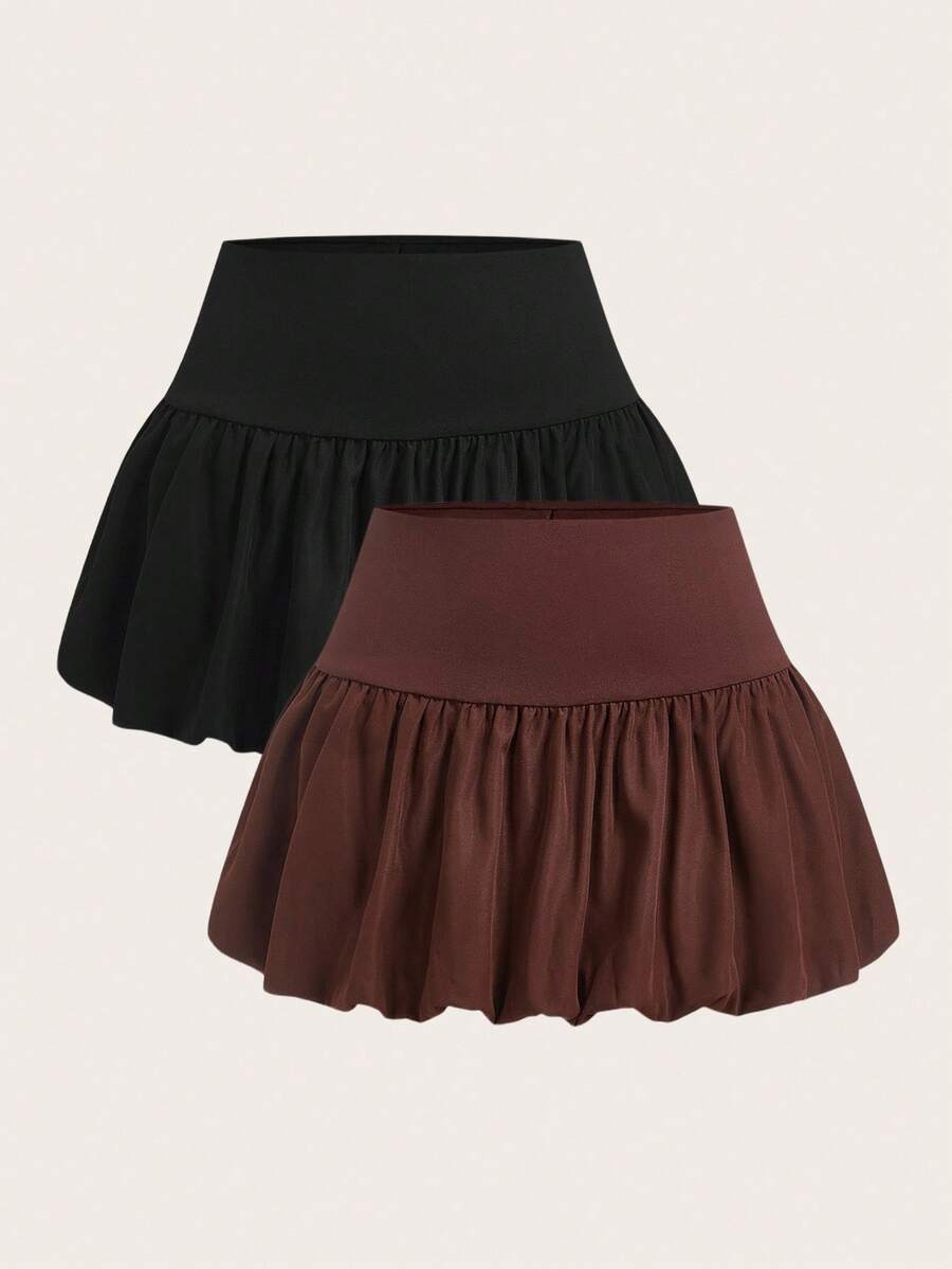 SHEIN EZwear 2 Stücke Damen einfarbige Miniröcke mit Bubi-Saum, Sommer - Verschiedenfarbig - Übersicht 1